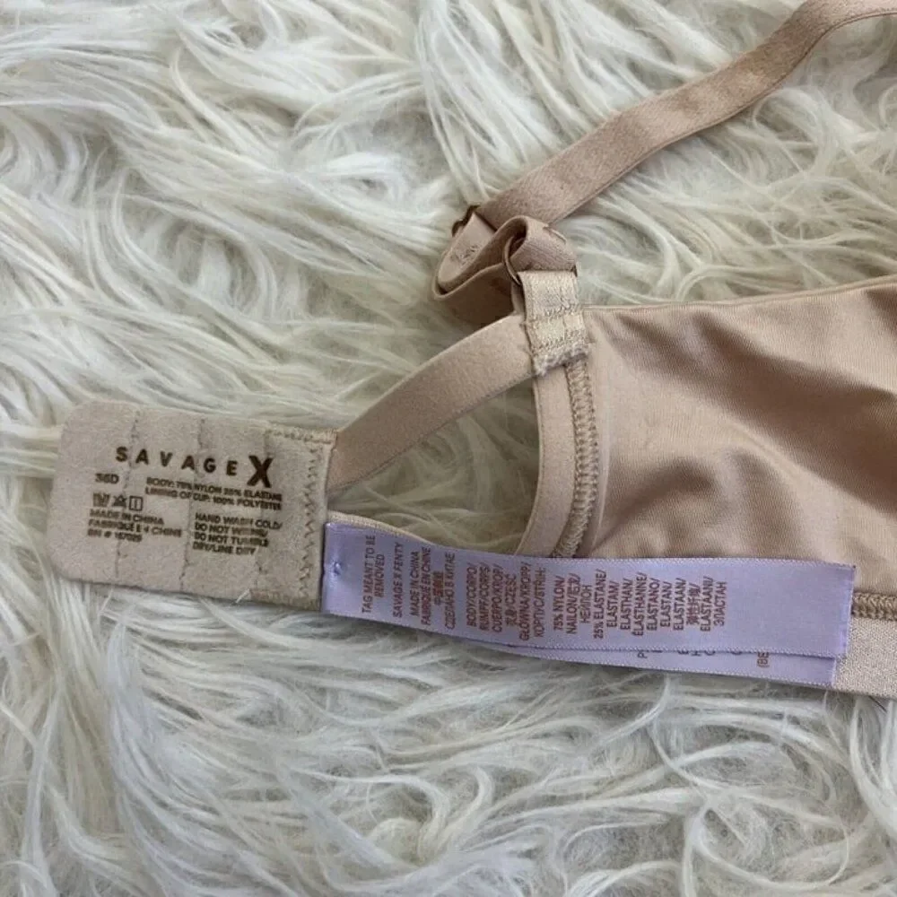 Savage X Fenty Women’s Nude Padded Bra Size 36D Solid Underwire - Picture 4 of 7